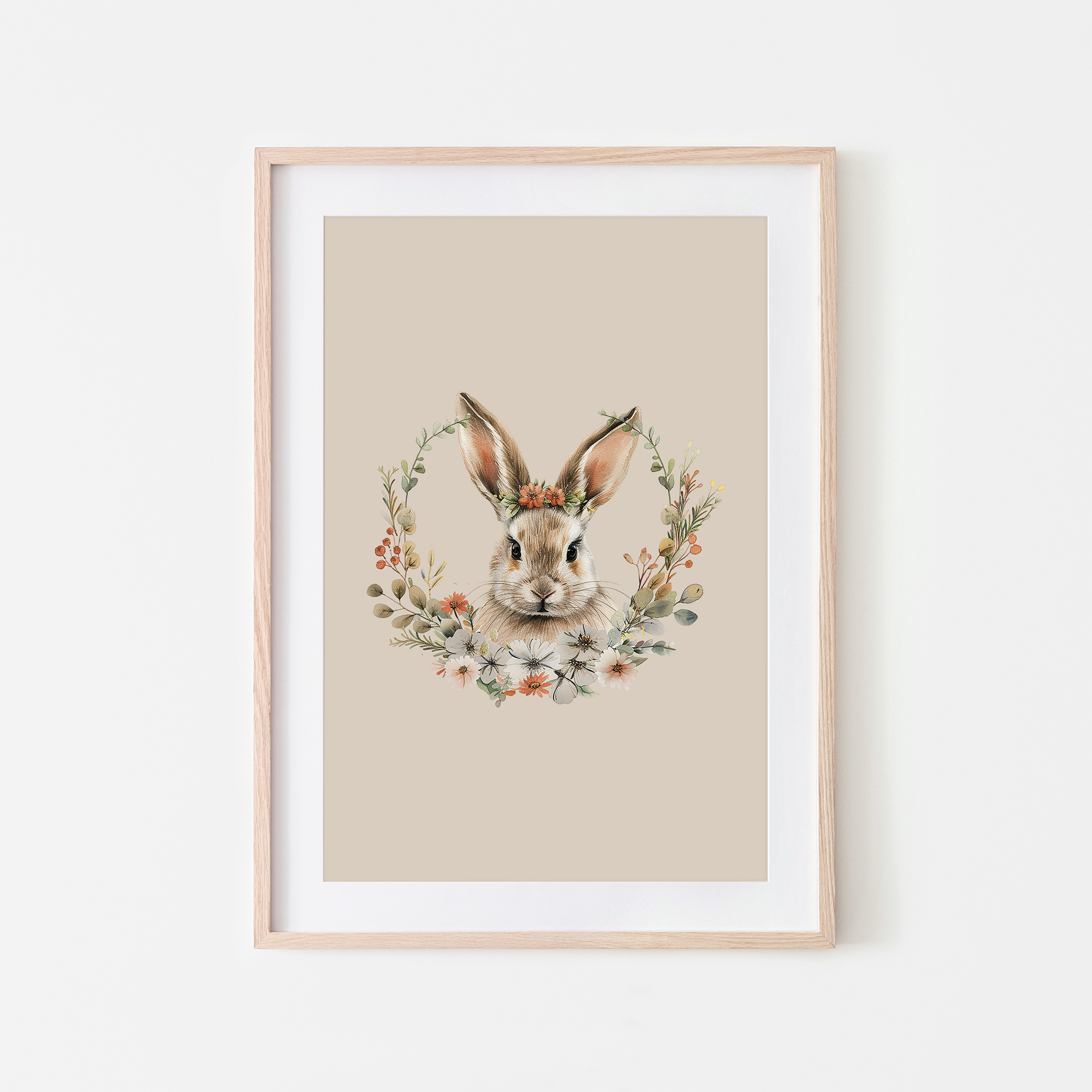 Flora-Watercolour-Bunny-Rabbit-Wall-Art-in-Oatmeal-Beige
