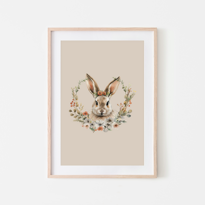 Flora-Watercolour-Bunny-Rabbit-Wall-Art-in-Oatmeal-Beige