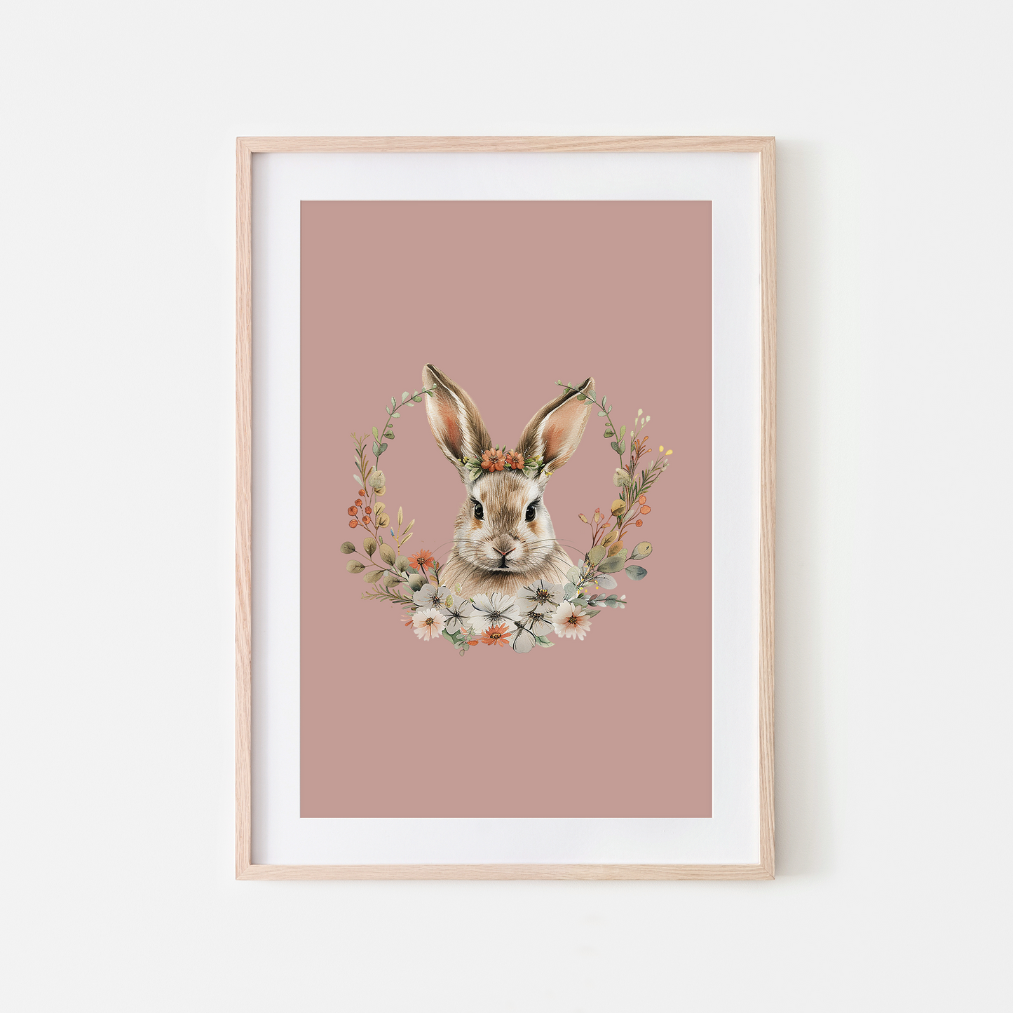 Flora-Watercolour-Bunny-Rabbit-Wall-Art-in-Rose-Pink