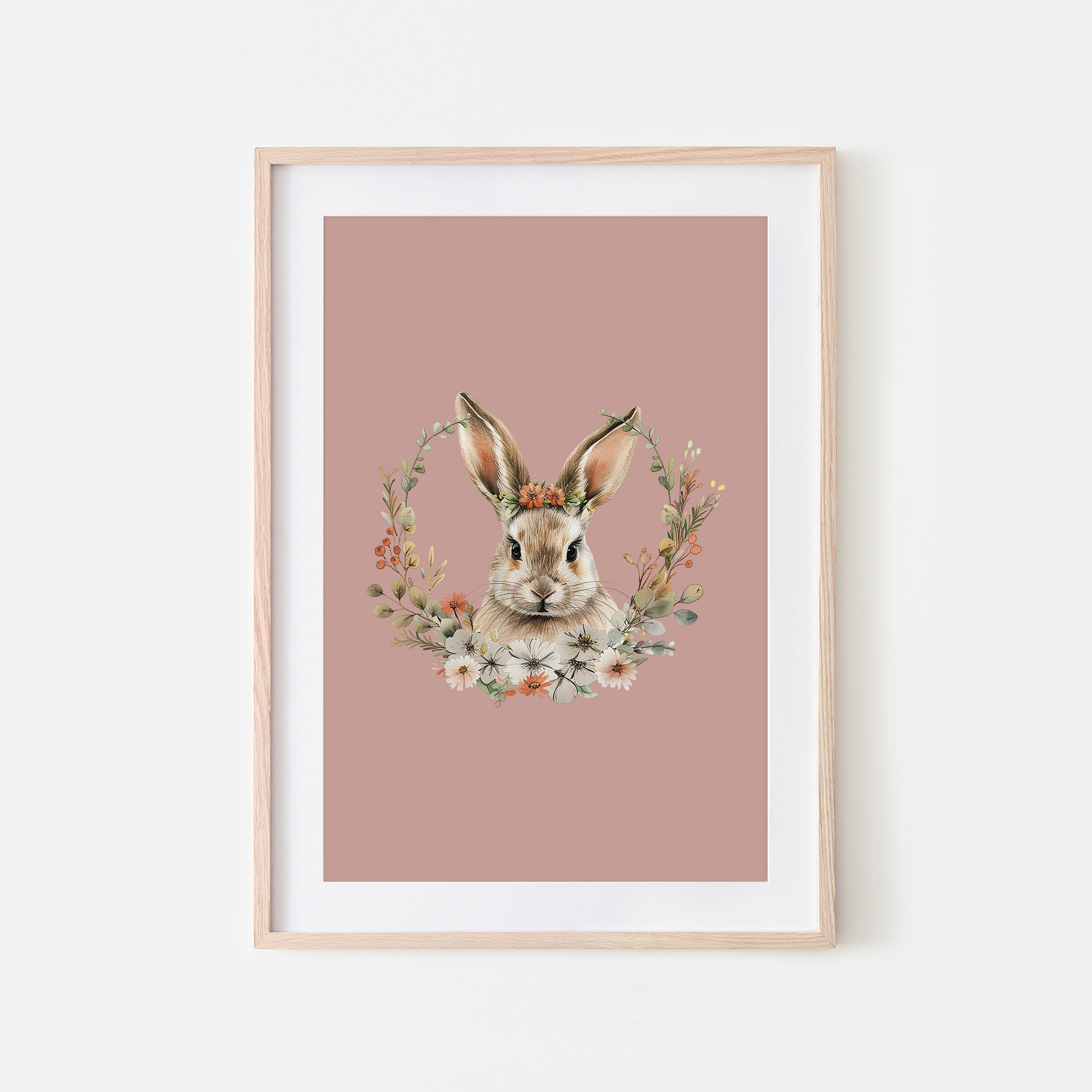 Flora-Watercolour-Bunny-Rabbit-Wall-Art-in-Rose-Pink