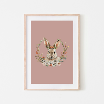 Flora-Watercolour-Bunny-Rabbit-Wall-Art-in-Rose-Pink