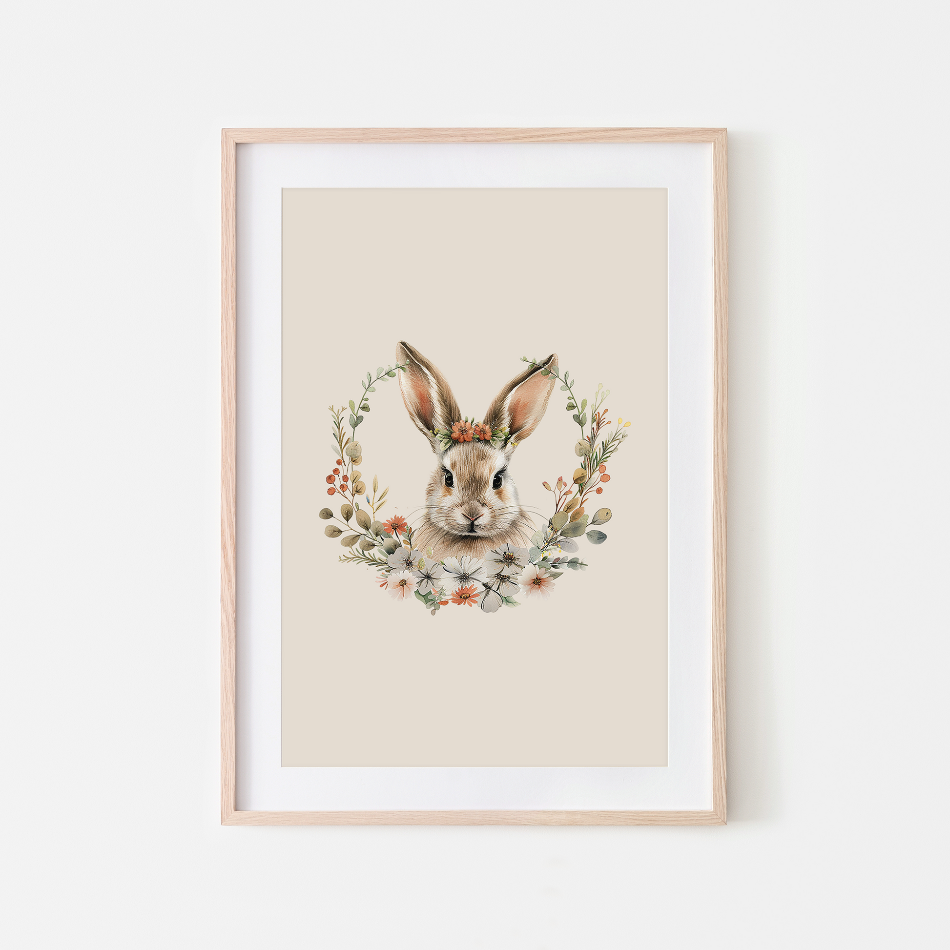 Flora-Watercolour-Bunny-Rabbit-Wall-Art-in-Sand-Beige