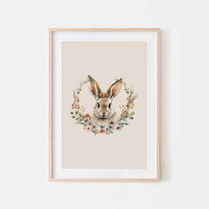 Flora-Watercolour-Bunny-Rabbit-Wall-Art-in-Sand-Beige