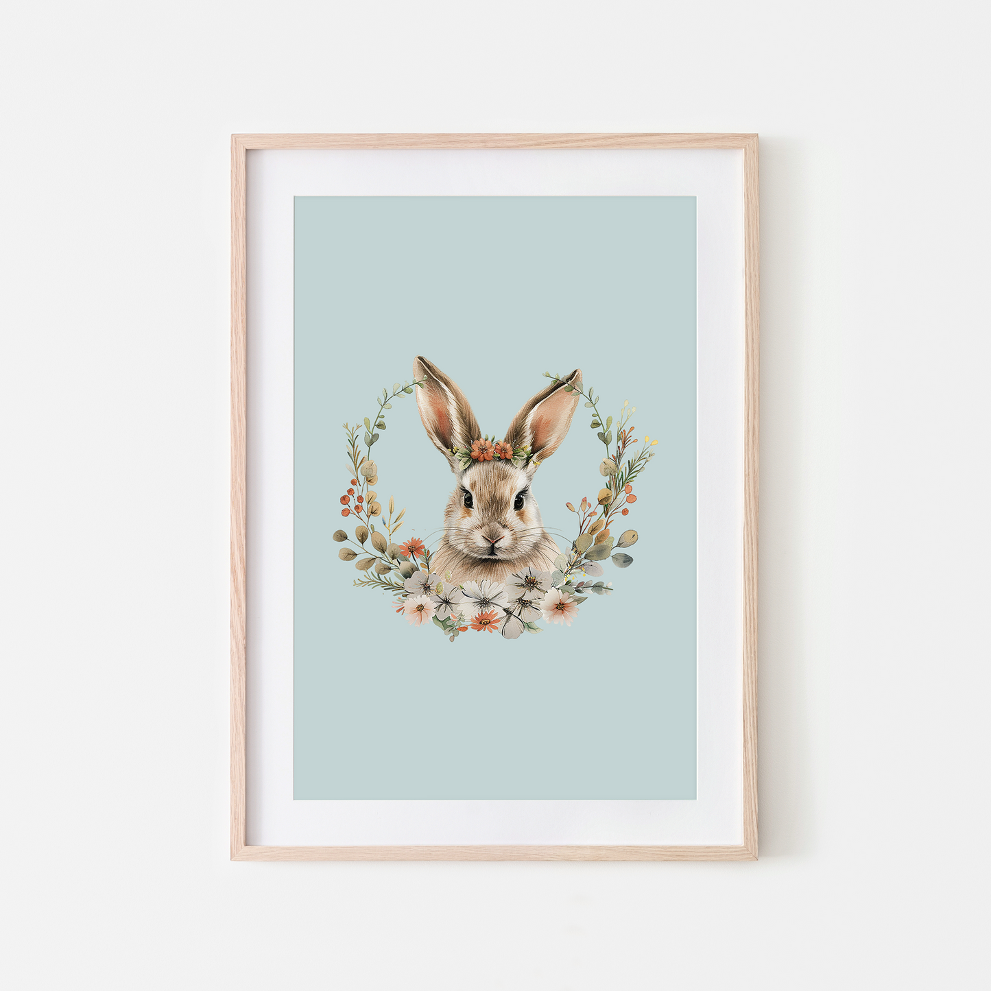 Flora-Watercolour-Bunny-Rabbit-Wall-Art-in-Shell-Blue