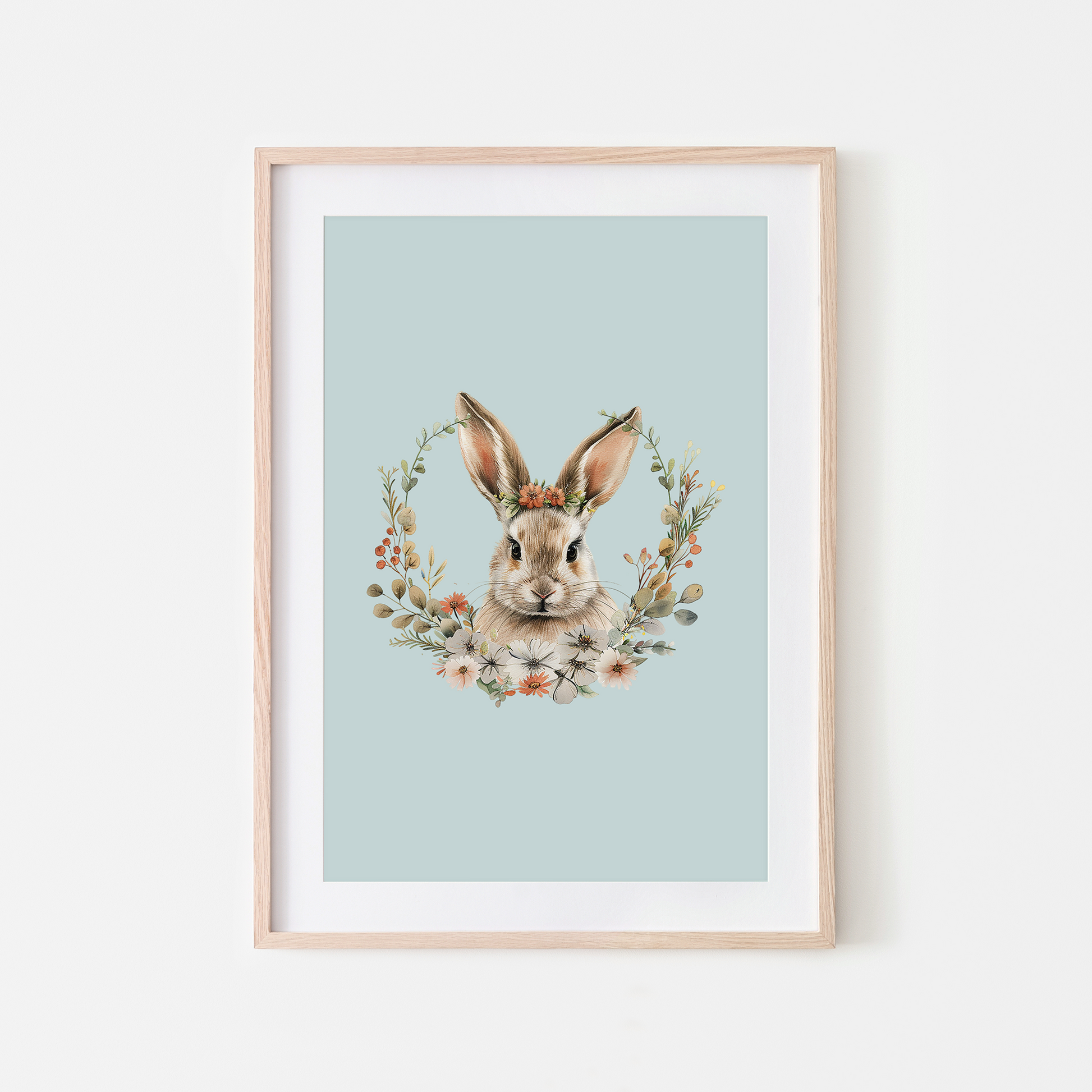 Flora-Watercolour-Bunny-Rabbit-Wall-Art-in-Shell-Blue