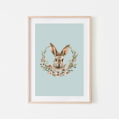 Flora-Watercolour-Bunny-Rabbit-Wall-Art-in-Shell-Blue