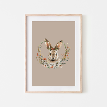 Flora-Watercolour-Bunny-Rabbit-Wall-Art-in-Truffle-Beige