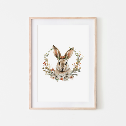 Flora-Watercolour-Bunny-Rabbit-Wall-Art-in-White