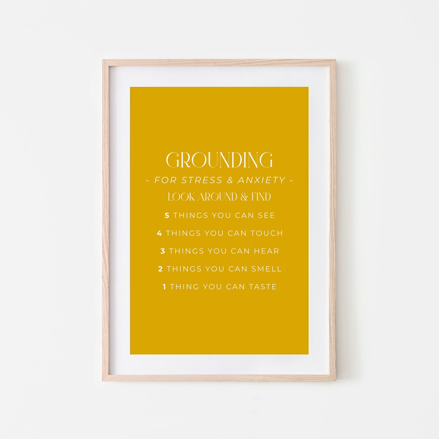 Grounding-54321-Mental-Health-Wall-Art-in-Mustard