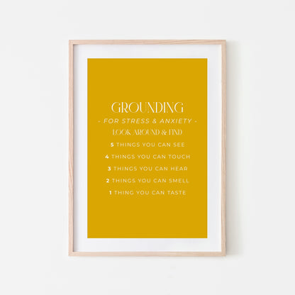 Grounding-54321-Mental-Health-Wall-Art-in-Mustard
