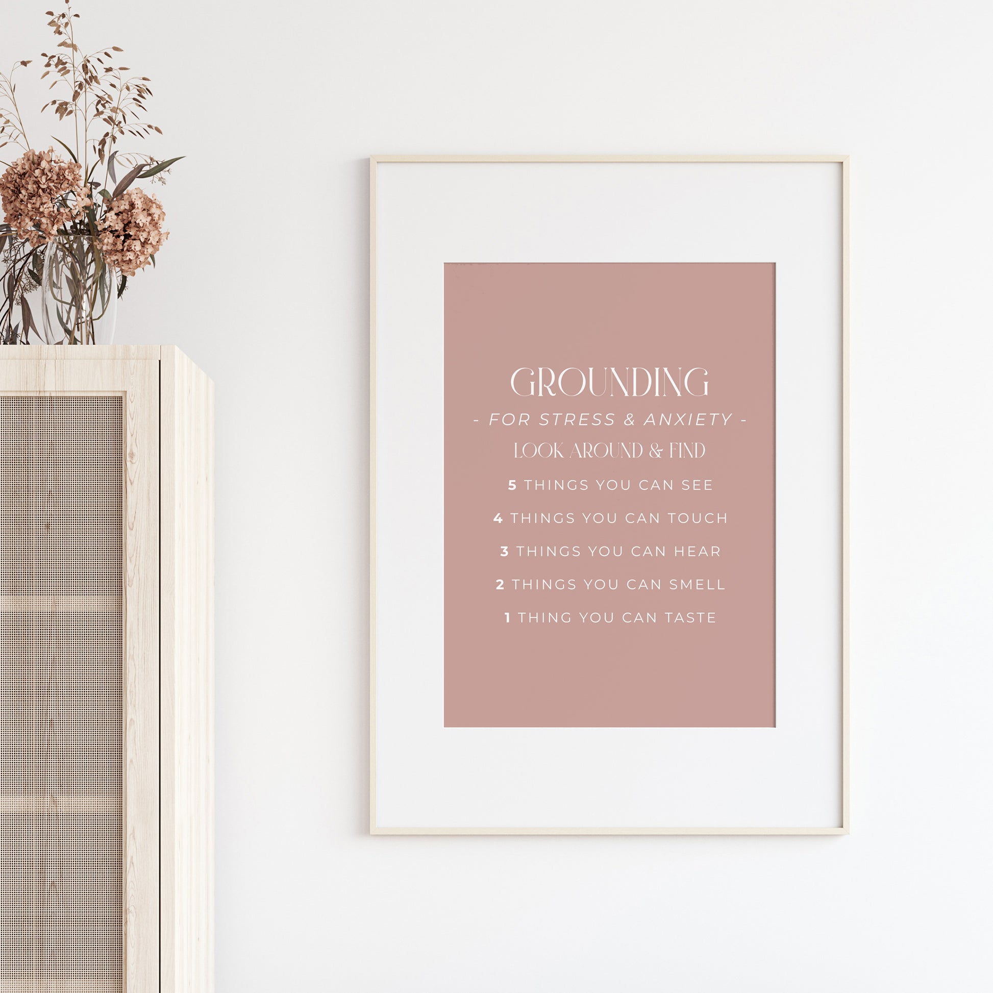 Grounding-54321-Mental-Health-Wall-Art-in-Rose-Pink-Website-Main-Image