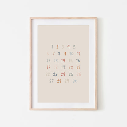 Handwritten-123-Educational-Wall-Art-in-Earthy-on-Sand