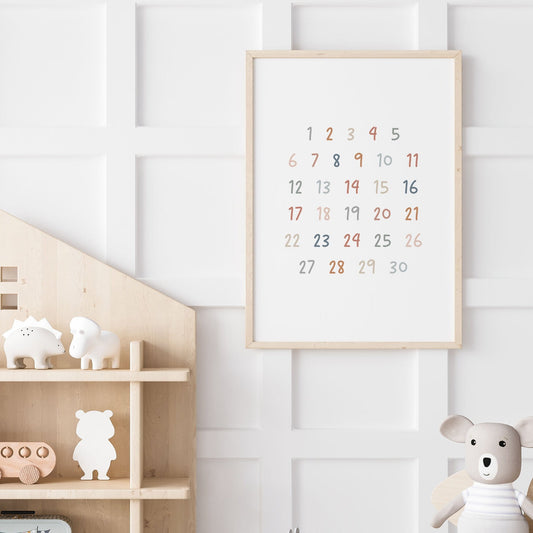Handwritten-123-Educational-Wall-Art-in-Earthy-on-White-Main-Image