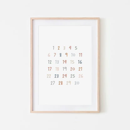 Handwritten-123-Educational-Wall-Art-in-Earthy-on-White