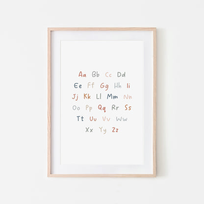 Handwritten-ABC-Educational-Wall-Art-in-Earthy-on-White