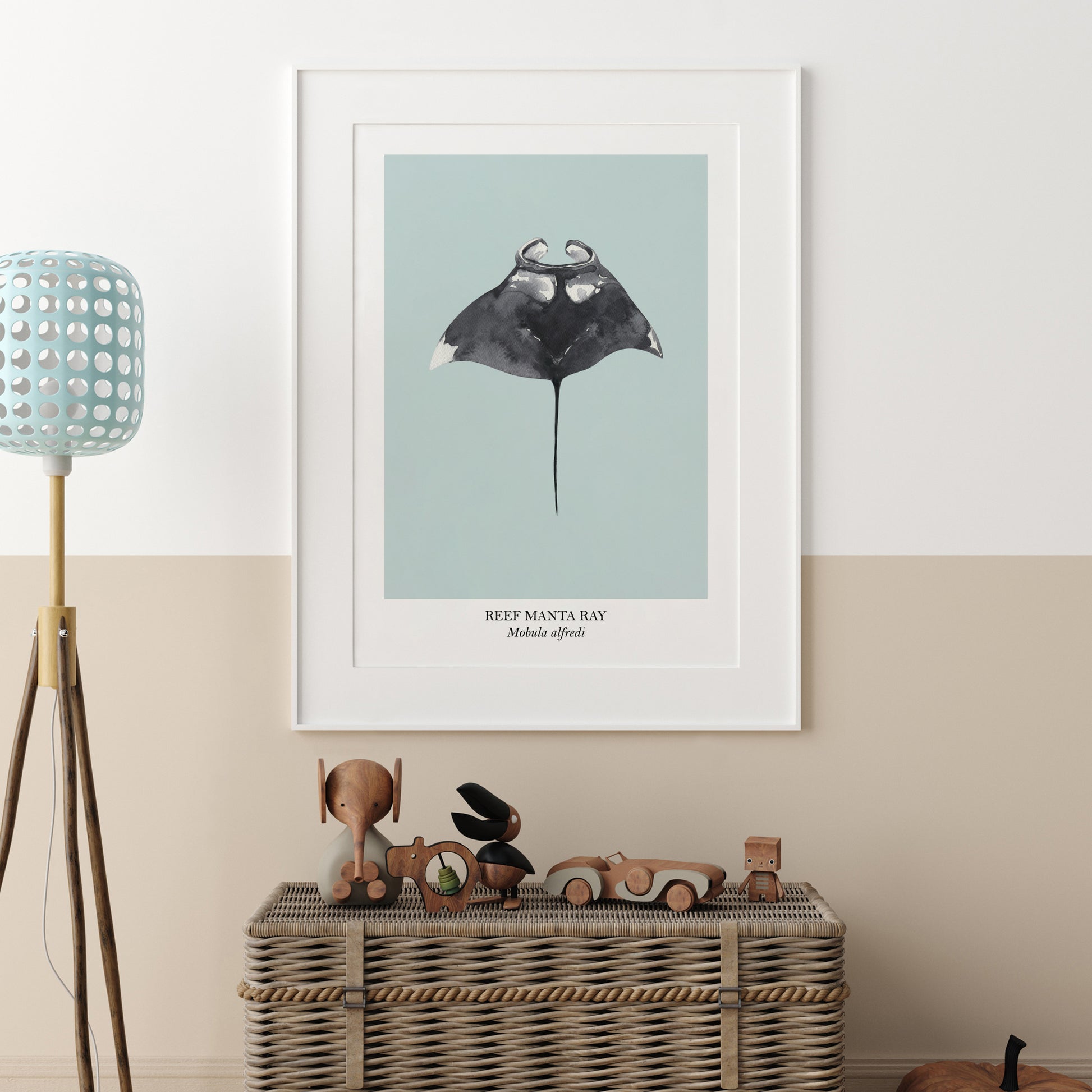 Manta-Ray-Watercolour-Sea-Creature-Wall-Art-in-Shell-Blue-Website-Main-Image