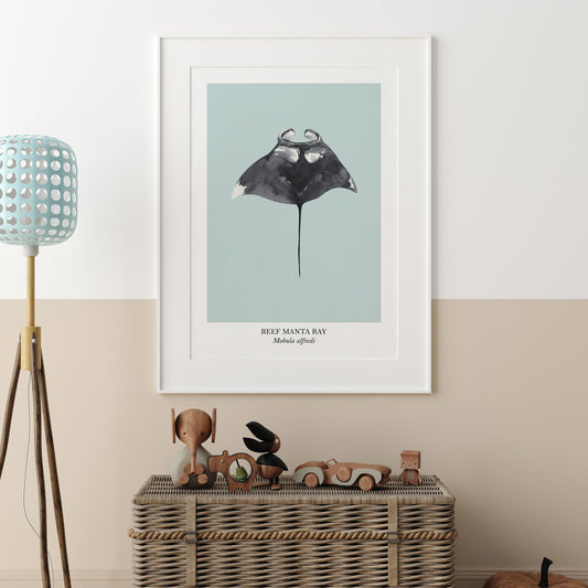 Manta-Ray-Watercolour-Sea-Creature-Wall-Art-in-Shell-Blue-Website-Main-Image