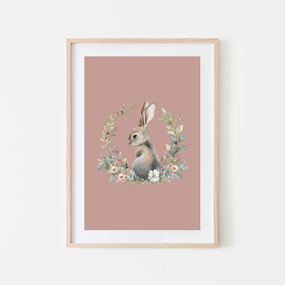 Peep-Watercolour-Bunny-Rabbit-Wall-Art-in-Rose-Pink