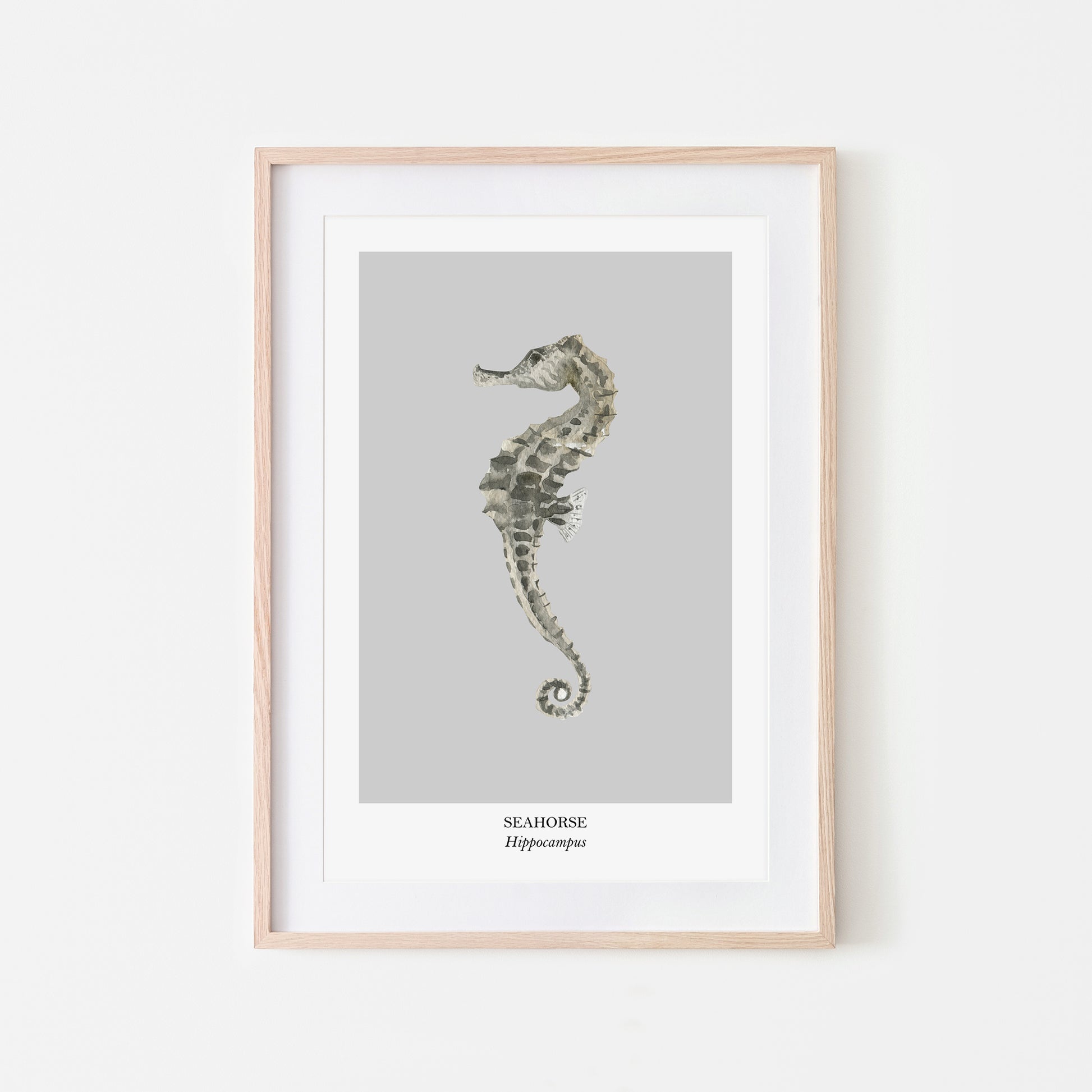 Seahorse-Watercolour-Sea-Creature-Wall-Art-in-Bone-Grey
