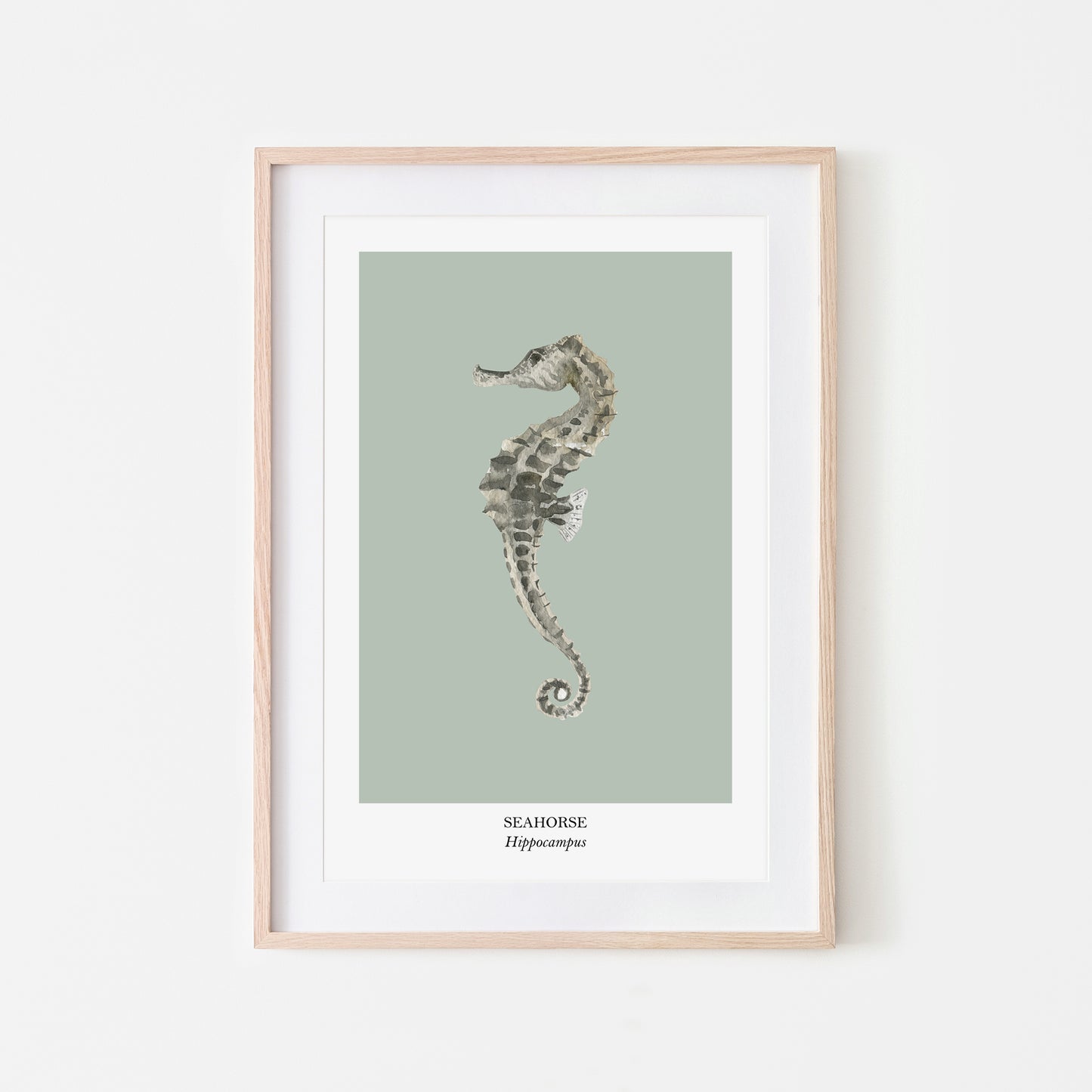Seahorse-Watercolour-Sea-Creature-Wall-Art-in-Mist-Green