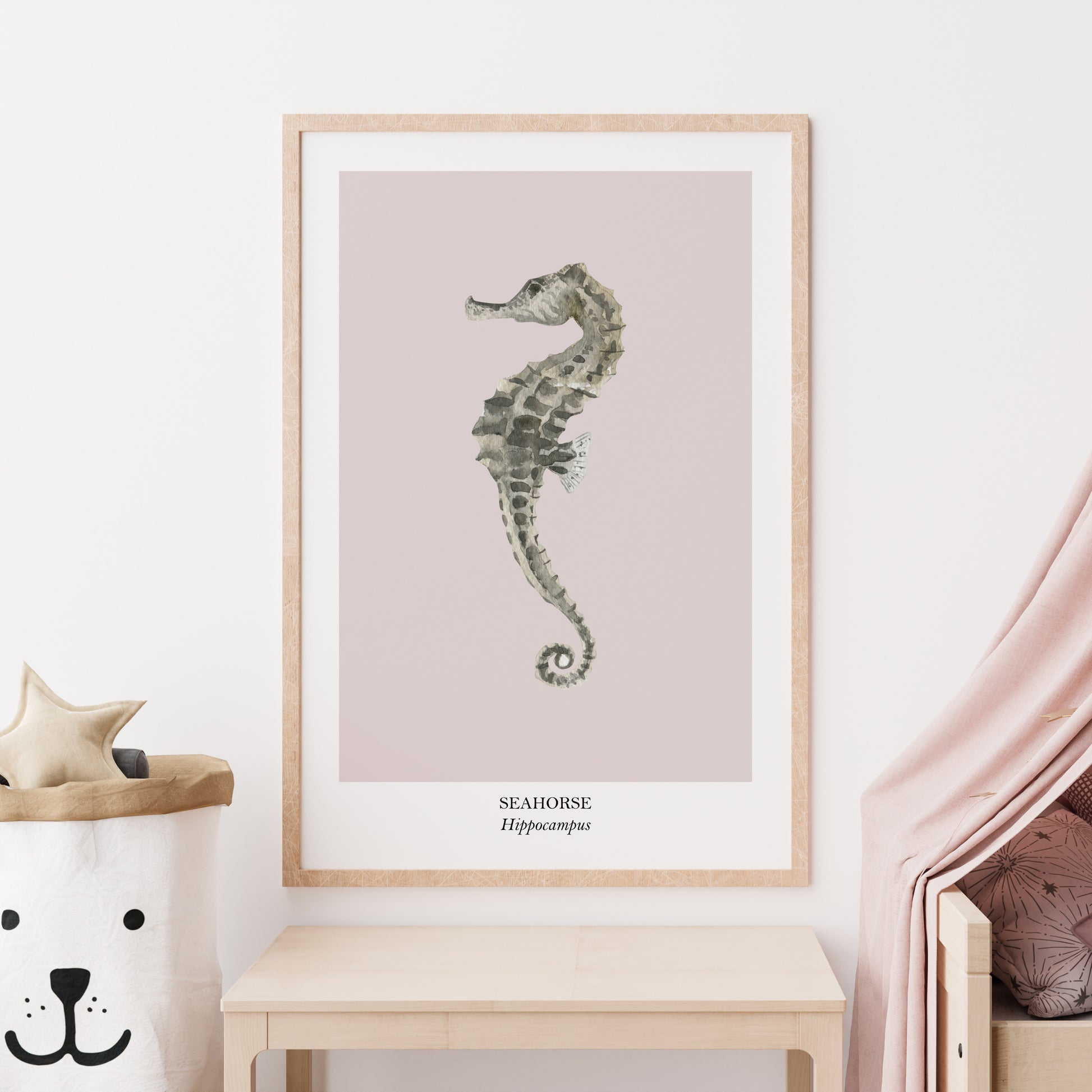 Seahorse-Watercolour-Sea-Creature-Wall-Art-in-Pointe-Pink-Website-Main-Image