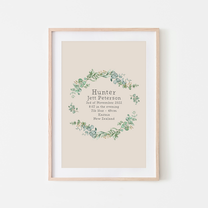 The-Branches-Eucalyptus-Leaf-Birth-Poster-in-Sand-Serif