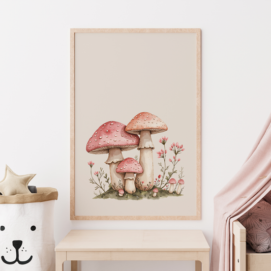 The-Woods-Pink-Mushroom-Nursery-Wall-Art-in-Sand-Website-Main-Image