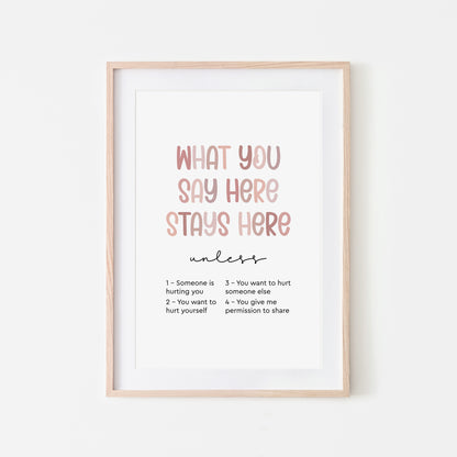 What-You-Say-Here-Stays-Here-Counselling-Wall-Art-in-Peony